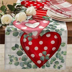 Table Runner 13x60 Inches, Heart Leaves Flower Seasonal Farmhouse Burlap